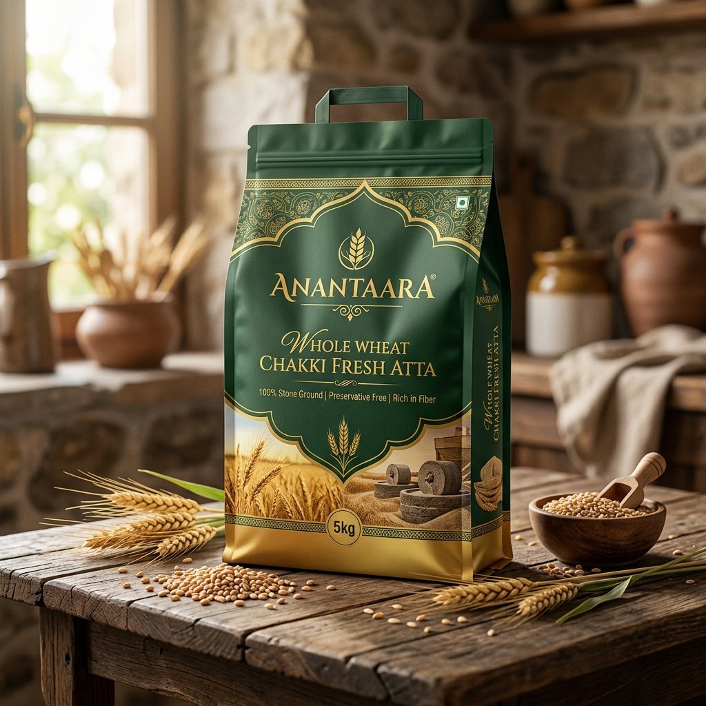 Anantaara Dhanyam Atta - Whole Wheat Chakki Fresh Atta package