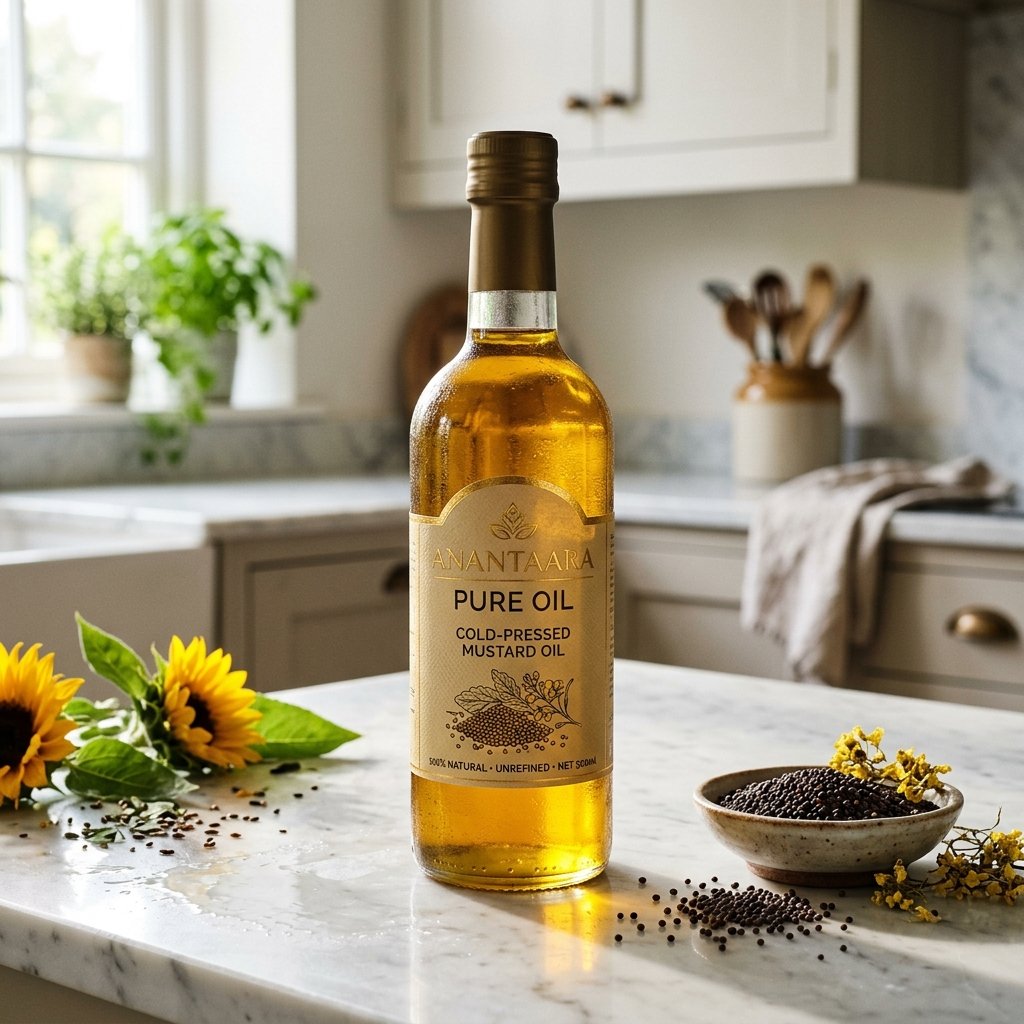 Anantaara Pure Oils - Cold-pressed mustard oil bottle